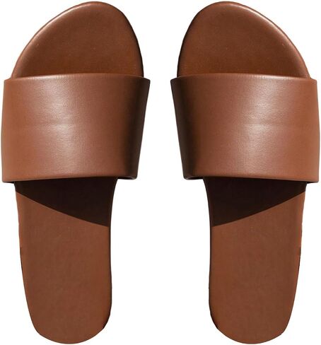 RoseSeek Women's Faux Leather Flat Sandals Slip on Shoes Casual Slippers Summer Slides in Kuwait