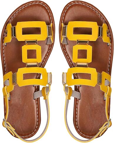 RoseSeek Women's Metal Decor Hollow Out Summe Sandals Open Toe Flat Sandals | Slip On, Y2k, Casual Summer Shoes, Strappy Sandals for Women, Sandals Women Comfortable in Kuwait