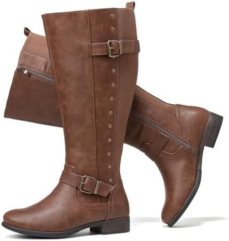 Women's Extra Wide Calf Round Toe Knee-high Boots | Wide Width, Round Toe, Blocked Heel, Winter Boots. in Kuwait