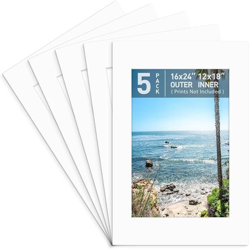 Golden State Art, 5 Pack 16x20 Picture Mats for 11x14 Photos White | Pre-Cut 10.5x13.5 Opening, Acid Free,White Core Bevel Cut 4-Ply Thick Great For Photo Print and Art Display in Kuwait