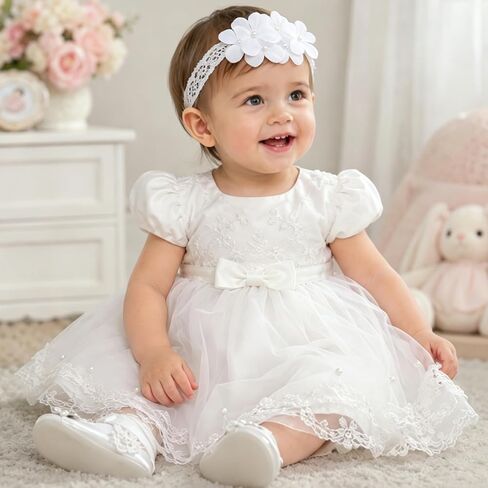 White Lace Flower Headband for Baby Girls Toddler Soft Stretch Hairbands in Kuwait