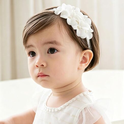 White Lace Flower Headband for Baby Girls Toddler Soft Stretch Hairbands in Kuwait