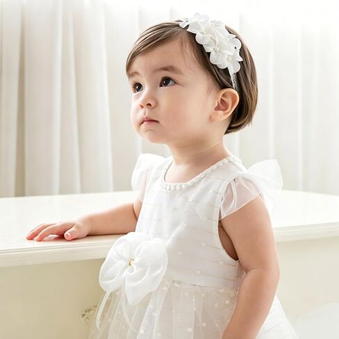 White Lace Flower Headband for Baby Girls Toddler Soft Stretch Hairbands in Kuwait