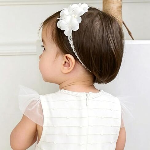 White Lace Flower Headband for Baby Girls Toddler Soft Stretch Hairbands in Kuwait