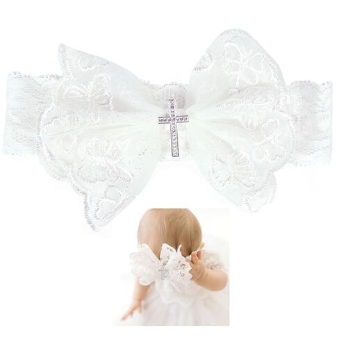 1-Pack Baby Girls Lace Bow Headband Breathable Turban Hair Band for Newborn Infant Christening Photo Shoot Party Headwear Accessory in Kuwait