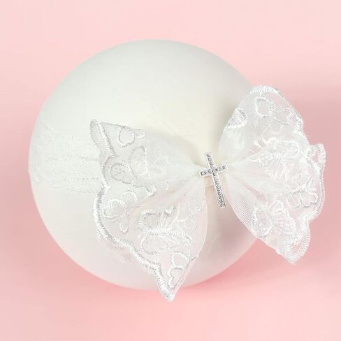 1-Pack Baby Girls Lace Bow Headband Breathable Turban Hair Band for Newborn Infant Christening Photo Shoot Party Headwear Accessory in Kuwait