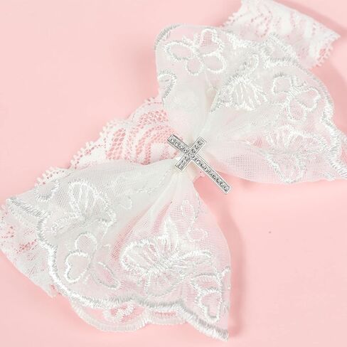 1-Pack Baby Girls Lace Bow Headband Breathable Turban Hair Band for Newborn Infant Christening Photo Shoot Party Headwear Accessory in Kuwait