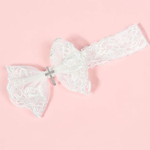 1-Pack Baby Girls Lace Bow Headband Breathable Turban Hair Band for Newborn Infant Christening Photo Shoot Party Headwear Accessory in Kuwait