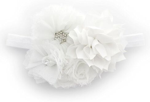 Headband Shabby Fabric Flower Cluster Baby - Infant - Toddler - Girl Stretchy Elastic White in Kuwait