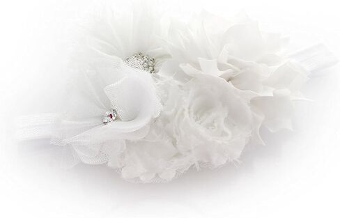 Headband Shabby Fabric Flower Cluster Baby - Infant - Toddler - Girl Stretchy Elastic White in Kuwait