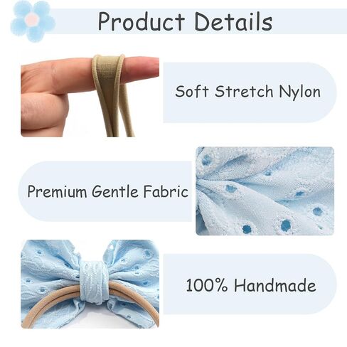 DED 6 Pcs Baby Girls Soft Nylon Headbands with Hair Bow for Infant Toddler | Elastic Hairbands, Handmade Hair Accessories for Newborn Kids in Kuwait