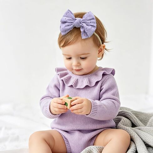DED 6 Pcs Baby Girls Soft Nylon Headbands with Hair Bow for Infant Toddler | Elastic Hairbands, Handmade Hair Accessories for Newborn Kids in Kuwait