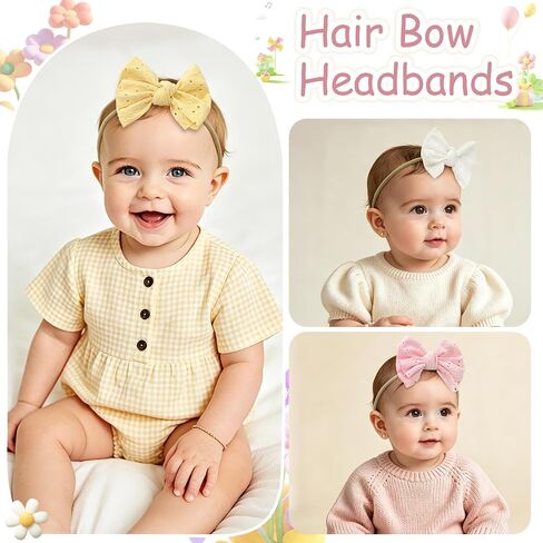 DED 6 Pcs Baby Girls Soft Nylon Headbands with Hair Bow for Infant Toddler | Elastic Hairbands, Handmade Hair Accessories for Newborn Kids in Kuwait