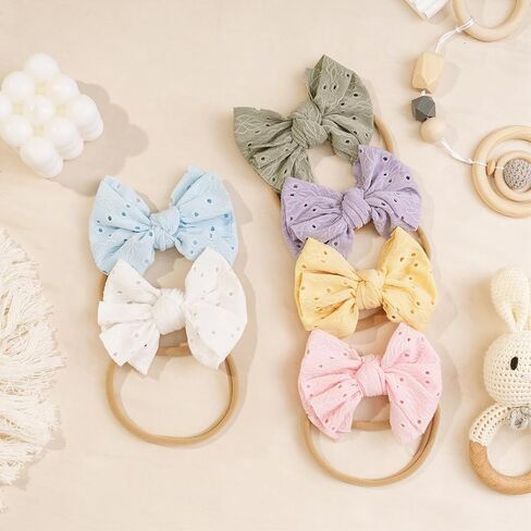 DED 6 Pcs Baby Girls Soft Nylon Headbands with Hair Bow for Infant Toddler | Elastic Hairbands, Handmade Hair Accessories for Newborn Kids in Kuwait