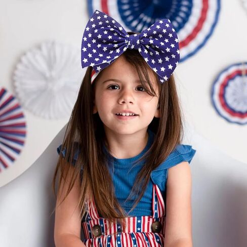 4th of July Baby Hair Bows Girls Headband 6-12 Months Patriotic Hair Accessories Infant Baby Headbands with Bows Red Blue Large Bow Star in Kuwait