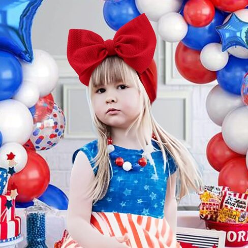 4th of July Baby Hair Bows Girls Headband 6-12 Months Patriotic Hair Accessories Infant Baby Headbands with Bows Red Blue Large Bow Star in Kuwait