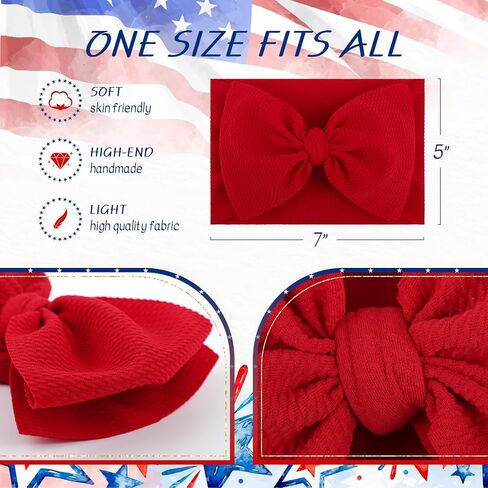4th of July Baby Hair Bows Girls Headband 6-12 Months Patriotic Hair Accessories Infant Baby Headbands with Bows Red Blue Large Bow Star in Kuwait