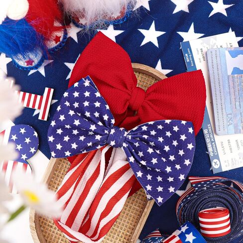 4th of July Baby Hair Bows Girls Headband 6-12 Months Patriotic Hair Accessories Infant Baby Headbands with Bows Red Blue Large Bow Star in Kuwait