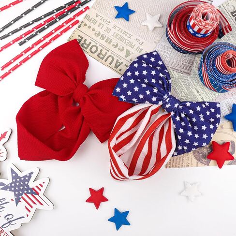 4th of July Baby Hair Bows Girls Headband 6-12 Months Patriotic Hair Accessories Infant Baby Headbands with Bows Red Blue Large Bow Star in Kuwait
