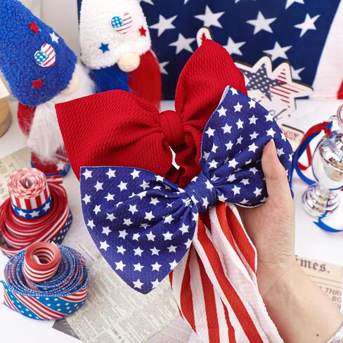 4th of July Baby Hair Bows Girls Headband 6-12 Months Patriotic Hair Accessories Infant Baby Headbands with Bows Red Blue Large Bow Star in Kuwait