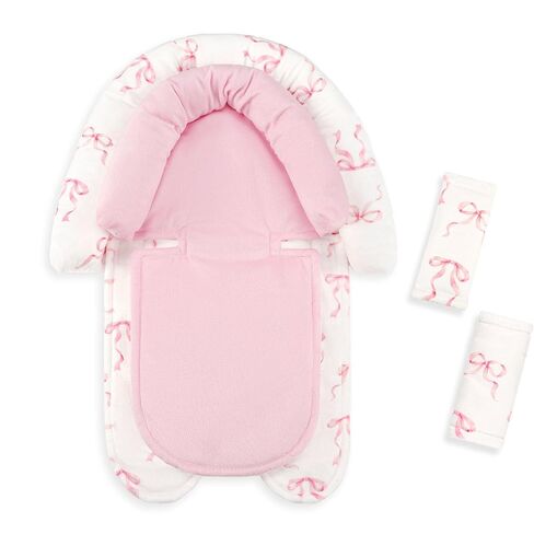 Infant Car Seat Insert with Strap Covers, 2 in 1 Car Seat Head Support Baby Girls, Soft Preemie Insert for Carseat, Stroller, Bouncer (Pink Bow) in Kuwait