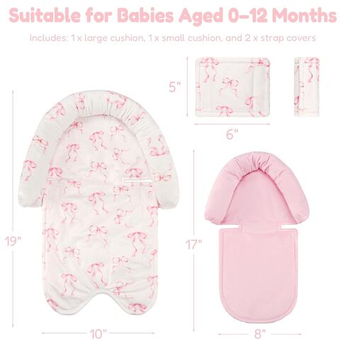 Infant Car Seat Insert with Strap Covers, 2 in 1 Car Seat Head Support Baby Girls, Soft Preemie Insert for Carseat, Stroller, Bouncer (Pink Bow) in Kuwait