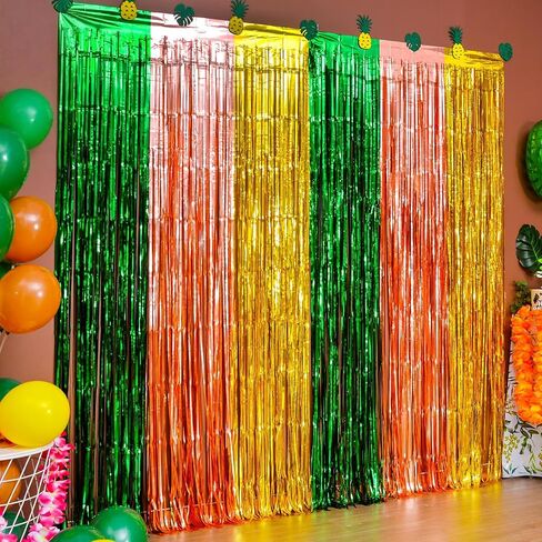 Hawaiian Luau Foil Fringe Curtains, Tropical Party Backdrop, 2 Pack | Hawaiian Luau Party Decorations, Tiki Party Photo Booth Props, Aloha Themed Photo Backdrop, Tropical Party Decorations in Kuwait