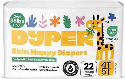 DYPER Toddler Potty Training Pants Girls & Boys, Honest Ingredients, Day & Overnight, Made with Plant-Based* Materials, Hypoallergenic for Sensitive Skin, Unscented (Size 4T-5T, 22, Count) in Kuwait