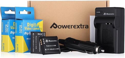Powerextra 2 Pack Battery and Charger Compatible with Olympus LI-50B and Olympus SZ-15, SZ-16 iHS, Tough 6000, 6020, 8000, TG-630 iHS, TG-820 iHS, TG-830 iHS, TG-850, TG-870, VR-340, VR-370, XZ-1 in Kuwait
