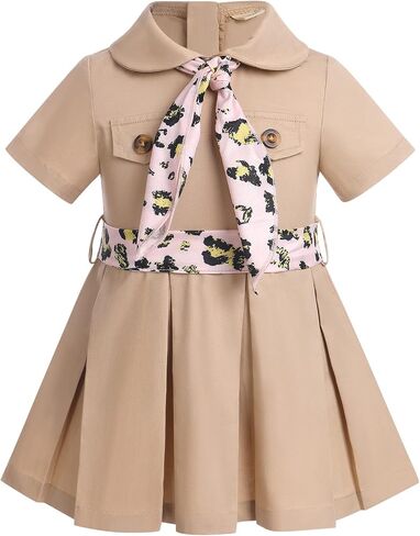 Safari Dress for Baby Girls Wild One 1st Birthday Party Cake Smash Outfits Toddlers Zookeeper Suit Kids Jungle Froest Adventure Explorer Clothes Short Sleeve Dress with Hat Photoshoot Khaki 2-3T in Kuwait