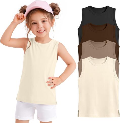 4 Pack Toddler Girls' Tank Tops | Baby's Summer Tank Tops, Sleeveless, Undershirts, for Kids, Casual, Crew Neck, Athletic, Loose Fit, Shirts, 18M-5T in Saudi Arabia