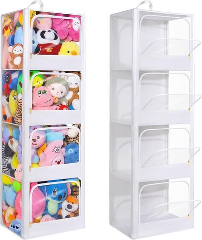 Transparent Dustproof Stuffed Animal Storage - Plushies Storage with Zipper Easy Find Items More Capacity Toy Organizer Horizontal & Vertical Dual-Use 4-Tier Space-Saving Organizer for Kids Room in Kuwait