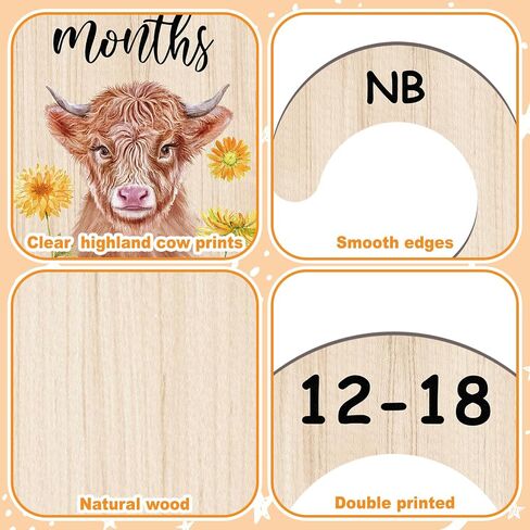 RattanView 7 Pcs Highland Cow Baby Closet Dividers for Clothes Organizer Double Sided Wooden Nursery Closet Dividers for Baby Boy Girl Newborn to 24 Months Home Nursery Supplies in Kuwait