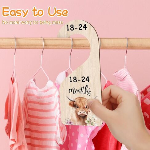 RattanView 7 Pcs Highland Cow Baby Closet Dividers for Clothes Organizer Double Sided Wooden Nursery Closet Dividers for Baby Boy Girl Newborn to 24 Months Home Nursery Supplies in Kuwait