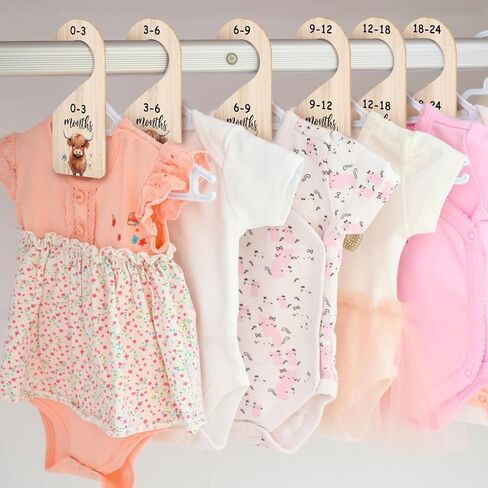 RattanView 7 Pcs Highland Cow Baby Closet Dividers for Clothes Organizer Double Sided Wooden Nursery Closet Dividers for Baby Boy Girl Newborn to 24 Months Home Nursery Supplies in Kuwait