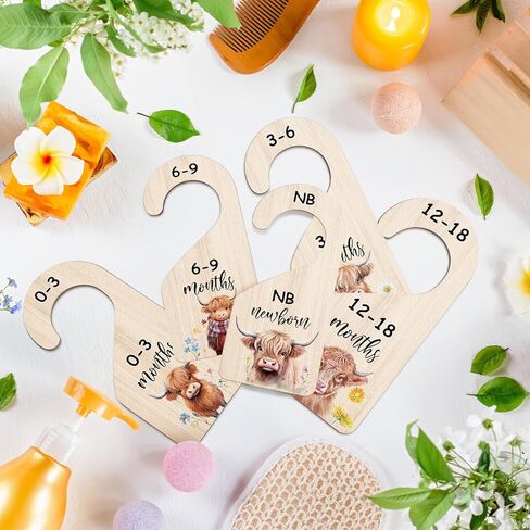 RattanView 7 Pcs Highland Cow Baby Closet Dividers for Clothes Organizer Double Sided Wooden Nursery Closet Dividers for Baby Boy Girl Newborn to 24 Months Home Nursery Supplies in Kuwait