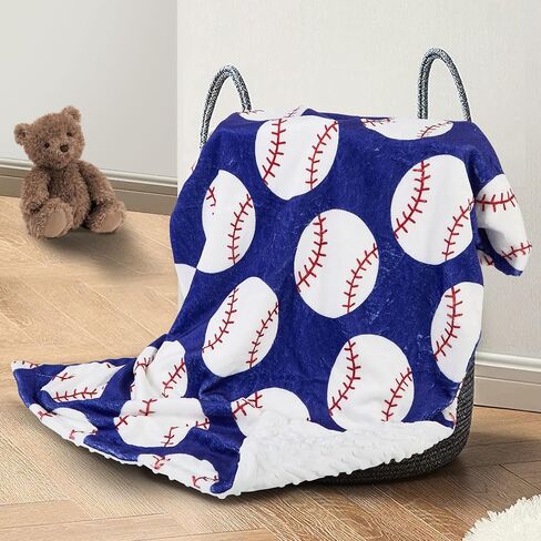 Baseball Baby Blanket for Boys Girls Soft Fleece Minky Blanket with Dotted Backing Double Layer Newborn Toddler Blankie for Nursery Stroller Crib Gift to Son Nephew Grandson 26.5 * 40 Inches in Kuwait