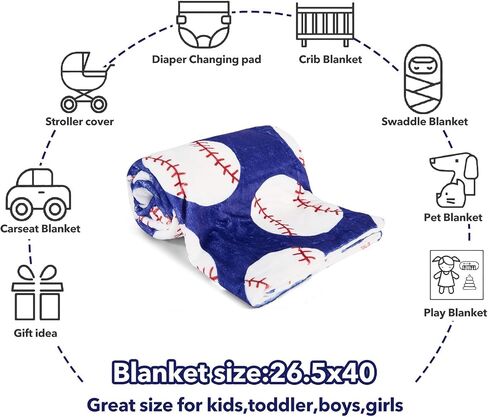 Baseball Baby Blanket for Boys Girls Soft Fleece Minky Blanket with Dotted Backing Double Layer Newborn Toddler Blankie for Nursery Stroller Crib Gift to Son Nephew Grandson 26.5 * 40 Inches in Kuwait