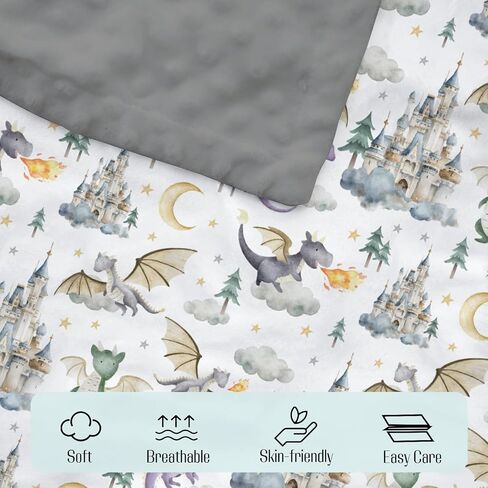 Mink Baby Boys Blanket Dragon Tale Castle, Watercolor Green Moon Clouds Stars Tree Soft Double Layer Dotted Backing Receiving Blankets, Newborn Infant Toddler Nursery Crib Bedding 30 in Saudi Arabia