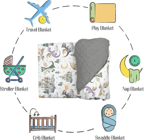 Mink Baby Boys Blanket Dragon Tale Castle, Watercolor Green Moon Clouds Stars Tree Soft Double Layer Dotted Backing Receiving Blankets, Newborn Infant Toddler Nursery Crib Bedding 30 in Saudi Arabia