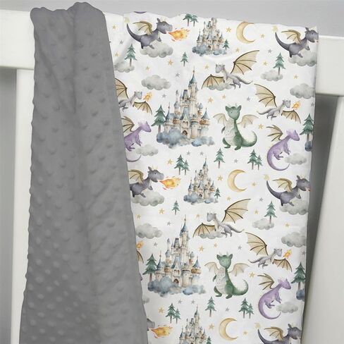 Mink Baby Boys Blanket Dragon Tale Castle, Watercolor Green Moon Clouds Stars Tree Soft Double Layer Dotted Backing Receiving Blankets, Newborn Infant Toddler Nursery Crib Bedding 30 in Saudi Arabia