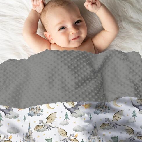 Mink Baby Boys Blanket Dragon Tale Castle, Watercolor Green Moon Clouds Stars Tree Soft Double Layer Dotted Backing Receiving Blankets, Newborn Infant Toddler Nursery Crib Bedding 30 in Saudi Arabia