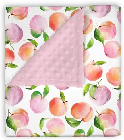 Mink Baby Girls Blankets Dirty Pink Peaches, Watercolor Cute Peach Fruit Soft Double Layer Dotted Backing Receiving Swaddle, Newborn Infant Toddler Nursery Crib Bedding Shower Gift 30" x 40" in Kuwait