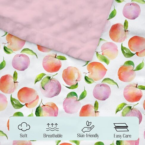 Mink Baby Girls Blankets Dirty Pink Peaches, Watercolor Cute Peach Fruit Soft Double Layer Dotted Backing Receiving Swaddle, Newborn Infant Toddler Nursery Crib Bedding Shower Gift 30" x 40" in Kuwait