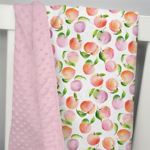 Mink Baby Girls Blankets Dirty Pink Peaches, Watercolor Cute Peach Fruit Soft Double Layer Dotted Backing Receiving Swaddle, Newborn Infant Toddler Nursery Crib Bedding Shower Gift 30" x 40" in Kuwait