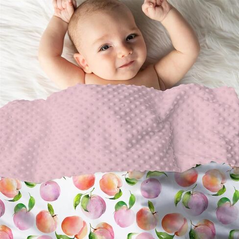 Mink Baby Girls Blankets Dirty Pink Peaches, Watercolor Cute Peach Fruit Soft Double Layer Dotted Backing Receiving Swaddle, Newborn Infant Toddler Nursery Crib Bedding Shower Gift 30" x 40" in Kuwait
