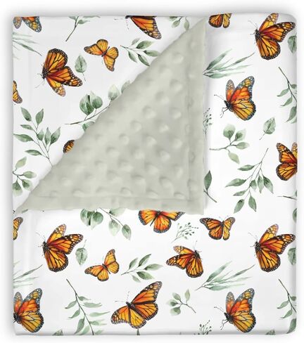 Mink Baby Girls Blankets Butterfly Green Leaves, Botanical Butterflies Soft Double Layer Dotted Backing Receiving Swaddle, Newborn Infant Toddler Nursery Crib Bedding Shower Gift 30" x 40" in Kuwait