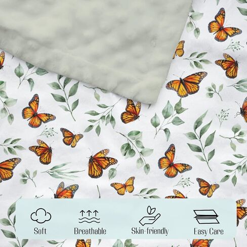 Mink Baby Girls Blankets Butterfly Green Leaves, Botanical Butterflies Soft Double Layer Dotted Backing Receiving Swaddle, Newborn Infant Toddler Nursery Crib Bedding Shower Gift 30" x 40" in Kuwait