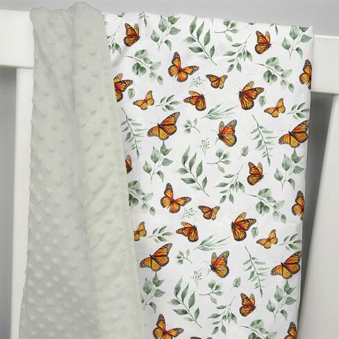 Mink Baby Girls Blankets Butterfly Green Leaves, Botanical Butterflies Soft Double Layer Dotted Backing Receiving Swaddle, Newborn Infant Toddler Nursery Crib Bedding Shower Gift 30" x 40" in Kuwait