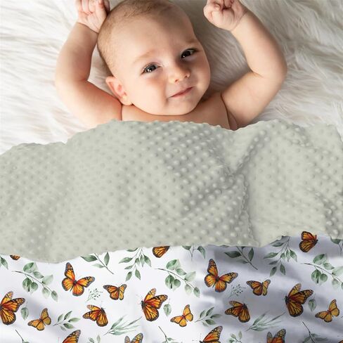 Mink Baby Girls Blankets Butterfly Green Leaves, Botanical Butterflies Soft Double Layer Dotted Backing Receiving Swaddle, Newborn Infant Toddler Nursery Crib Bedding Shower Gift 30" x 40" in Kuwait